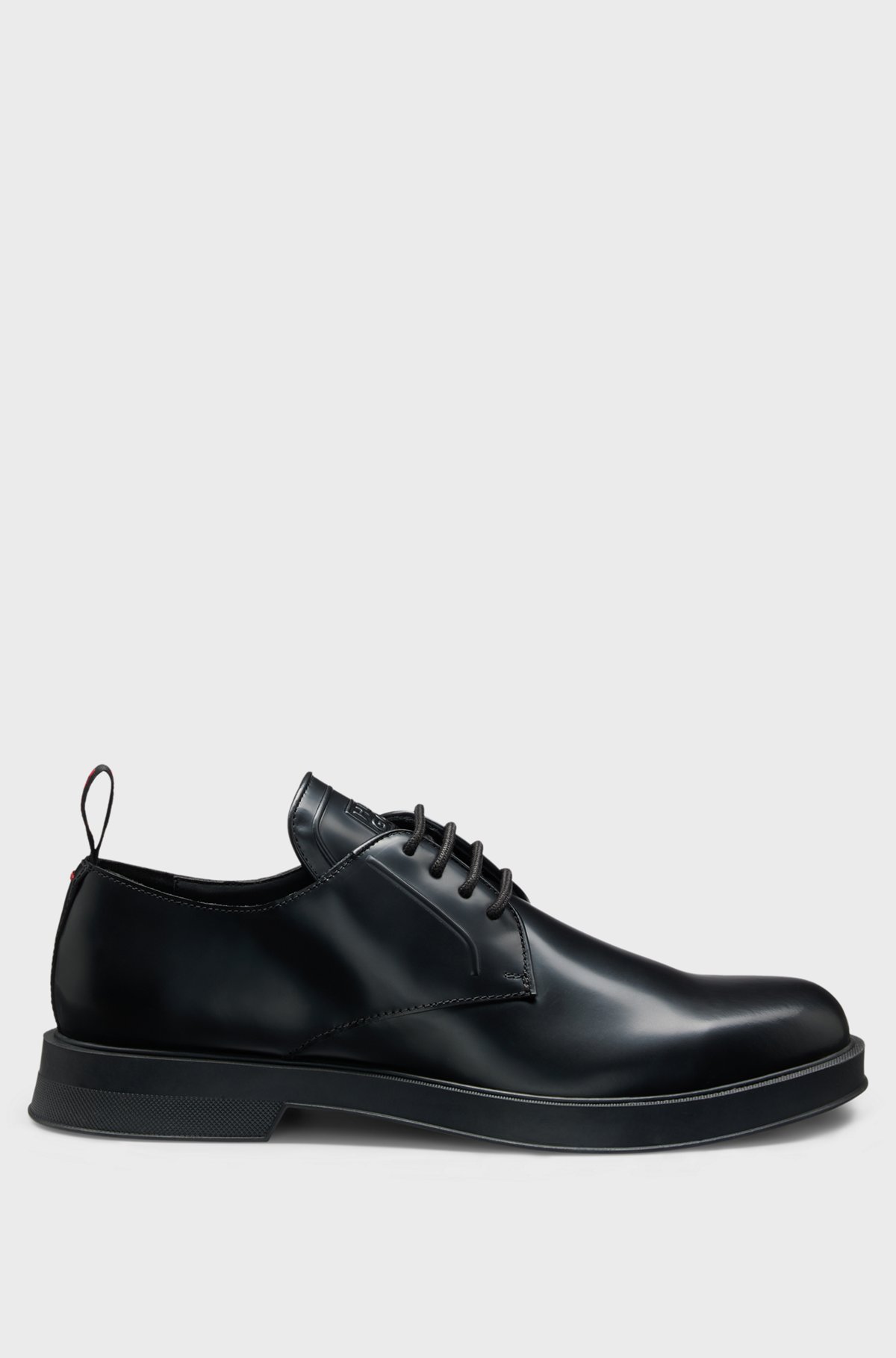 HUGO - Leather Derby shoes with stacked-logo tongue - Black HUGO - Leather Derby shoes with stacked-logo tongue - Black