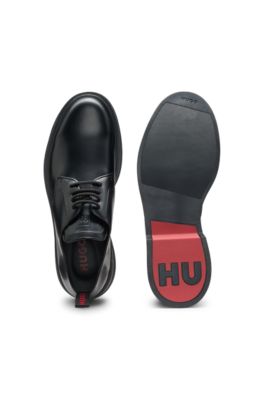 Leather Derby shoes with stacked-logo tongue, Black