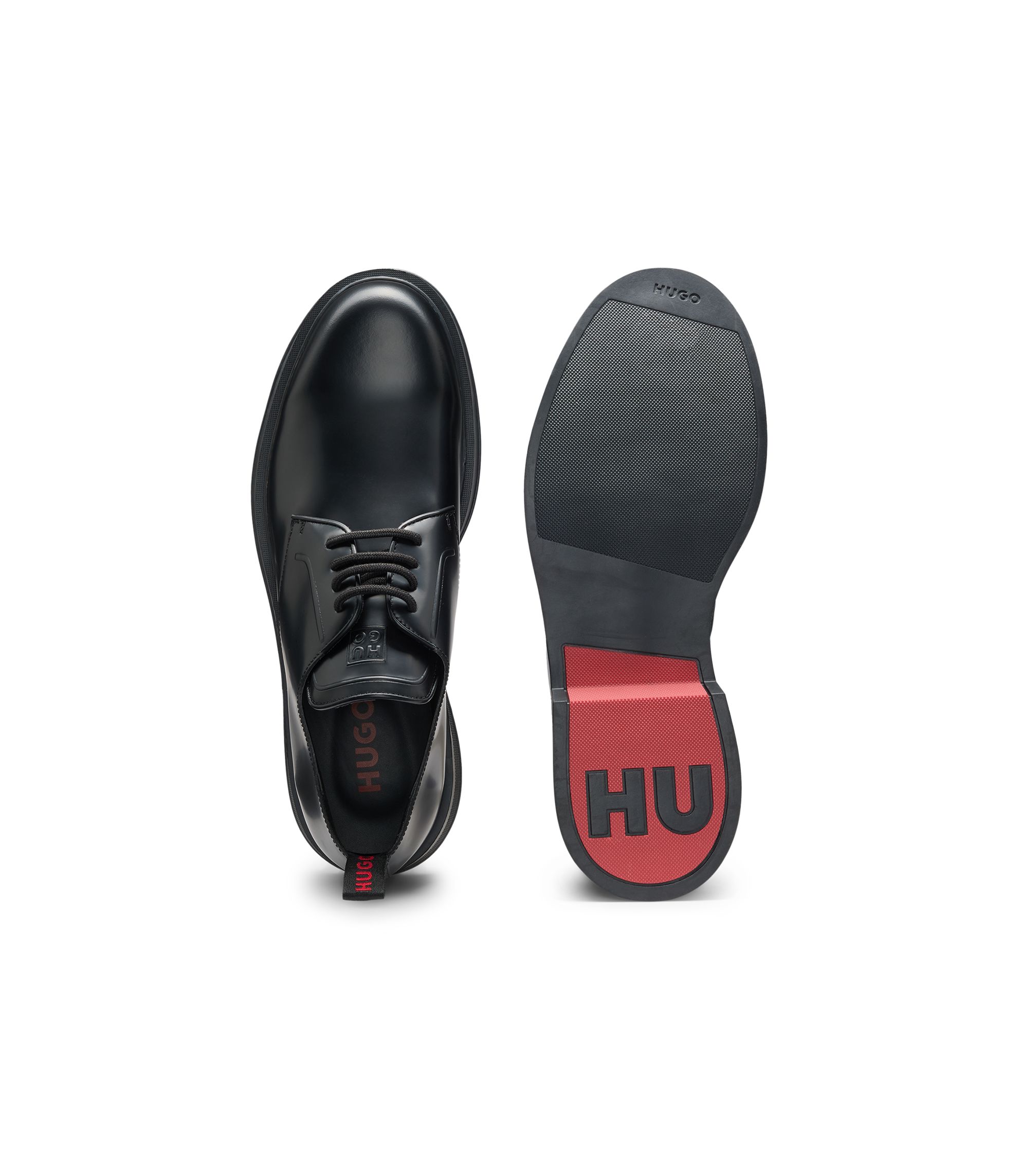 HUGO Double Stitching Derby Shoes Black Polished Leather 9M Chunky Sole hbeu50548550_001_200?wid=1980&  main image 4