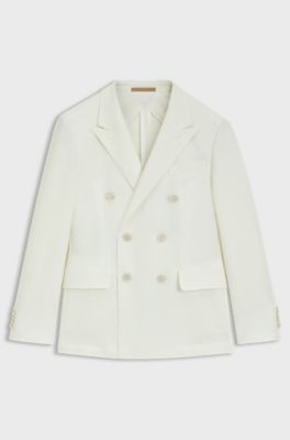 Slim-fit blazer in melange cotton and cashmere, Natural
