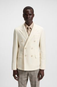 Slim-fit blazer in melange cotton and cashmere, White