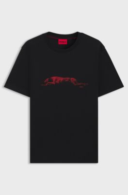 Cotton-jersey T-shirt with dog artwork, Black