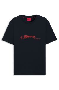 Cotton-jersey T-shirt with dog artwork, Black
