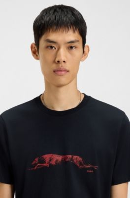 Cotton-jersey T-shirt with dog artwork, Black