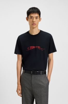 Cotton-jersey T-shirt with dog artwork, Black