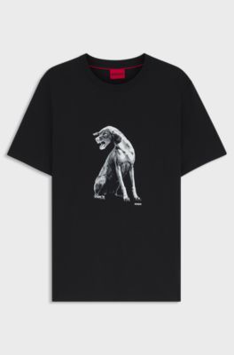 Cotton-jersey T-shirt with dog artwork, Black