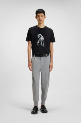 Cotton-jersey T-shirt with dog artwork, Black