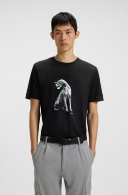 Camiseta de punto de algod&oacute;n con ilustraci&oacute;n de perro, Negro