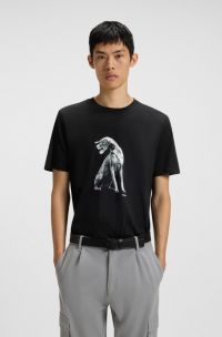 Cotton-jersey T-shirt with dog artwork, Black