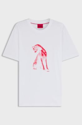 Cotton-jersey T-shirt with dog artwork, White