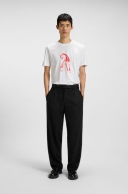 T-Shirt aus Baumwoll-Jersey mit Hunde-Artwork, Wei&szlig;