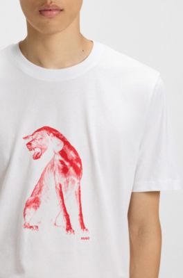 T-Shirt aus Baumwoll-Jersey mit Hunde-Artwork, Wei&szlig;