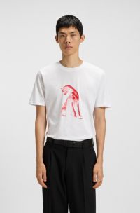 Cotton-jersey T-shirt with dog artwork, White