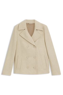 Regular-fit pea coat in a wool blend, Light Beige