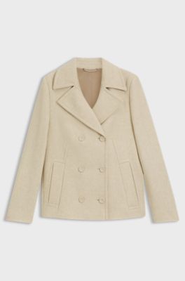 Regular-fit pea coat in a wool blend, Light Beige