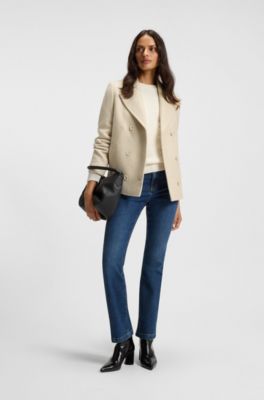 Regular-fit pea coat in a wool blend, Light Beige