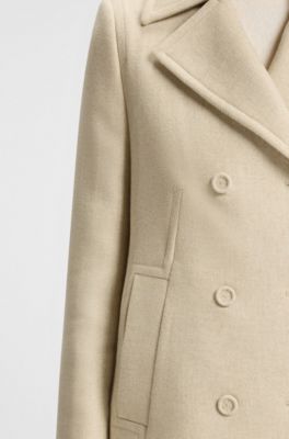 Regular-fit pea coat in a wool blend, Light Beige