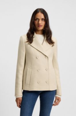 Regular-fit pea coat in a wool blend, Light Beige