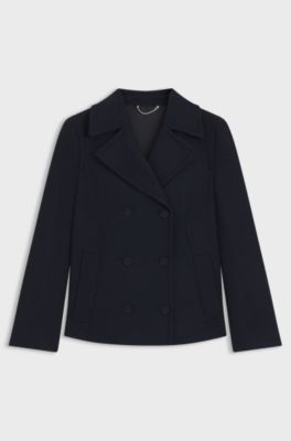 Regular-fit pea coat in a wool blend, Dark Blue