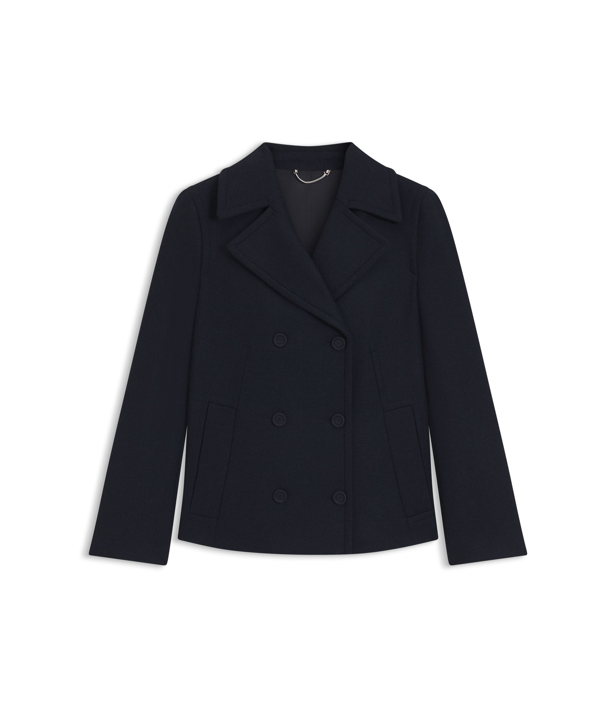 BOSS - レギュラーフィット ピーコート ウールブレンド - ダークブルー