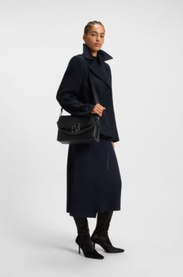 Regular-fit pea coat in a wool blend, Dark Blue