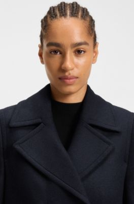 Regular-fit pea coat in a wool blend, Dark Blue
