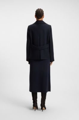 Regular-fit pea coat in a wool blend, Dark Blue
