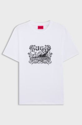 Cotton-jersey T-shirt with logo artwork, White