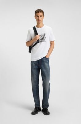 Cotton-jersey T-shirt with logo artwork, White
