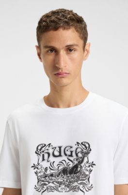 Cotton-jersey T-shirt with logo artwork, White
