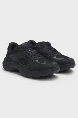 Trainers with mesh and faux leather, Black