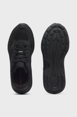 Sneakers in mesh e similpelle, Nero