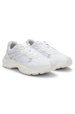 Trainers with mesh and faux leather, White