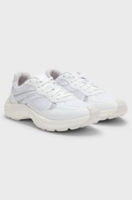 Trainers with mesh and faux leather, Natural