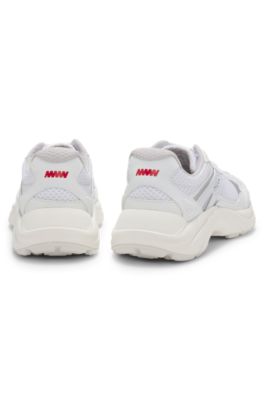 Trainers with mesh and faux leather, White