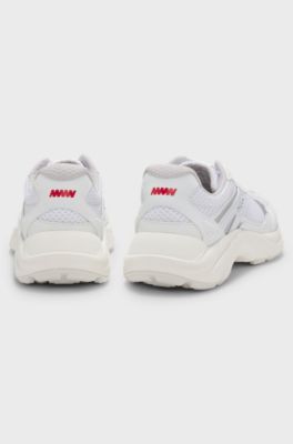 Trainers with mesh and faux leather, Natural