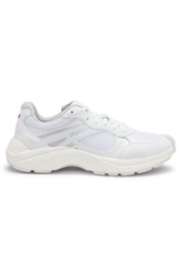 Trainers with mesh and faux leather, White