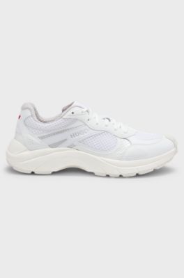 Trainers with mesh and faux leather, White