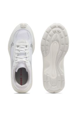 Trainers with mesh and faux leather, White