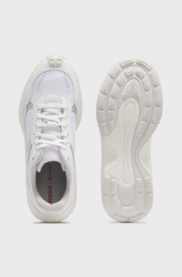 Trainers with mesh and faux leather, Natural