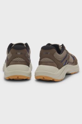 Sneakers in mesh e similpelle, Marrone chiaro