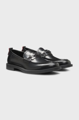 Leather loafer with stacked-logo bit, Black