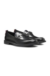 Leather loafer with stacked-logo bit, Black