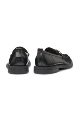 Leather loafer with stacked-logo bit, Black