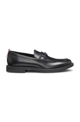 Leather loafer with stacked-logo bit, Black