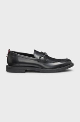 Leather loafer with stacked-logo bit, Black