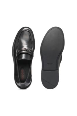 Leather loafer with stacked-logo bit, Black