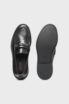 Leather loafer with stacked-logo bit, Black