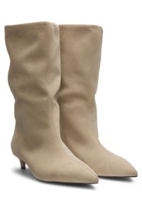 Suede tubo boots with kitten heel, Light Beige