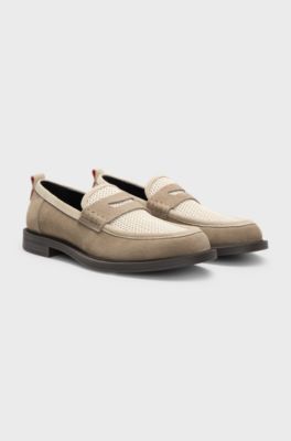 Suede loafers with textured vamp, Light Beige